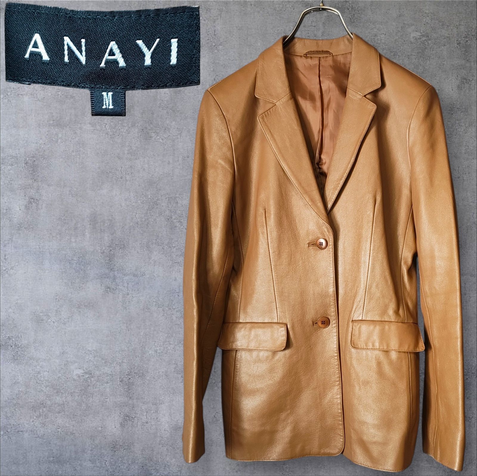 00s ANAYI Lambskin Leather Tailored Jacket Camel M size相当 アナイ