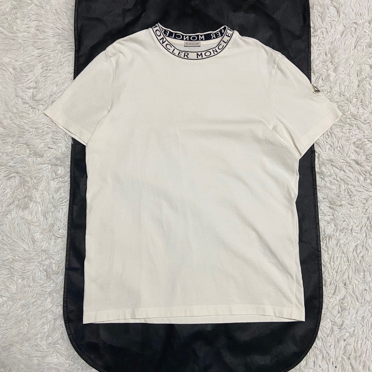 MONCLER モンクレール Tシャツ 半袖 ネックロゴ ホワイト L 左袖 