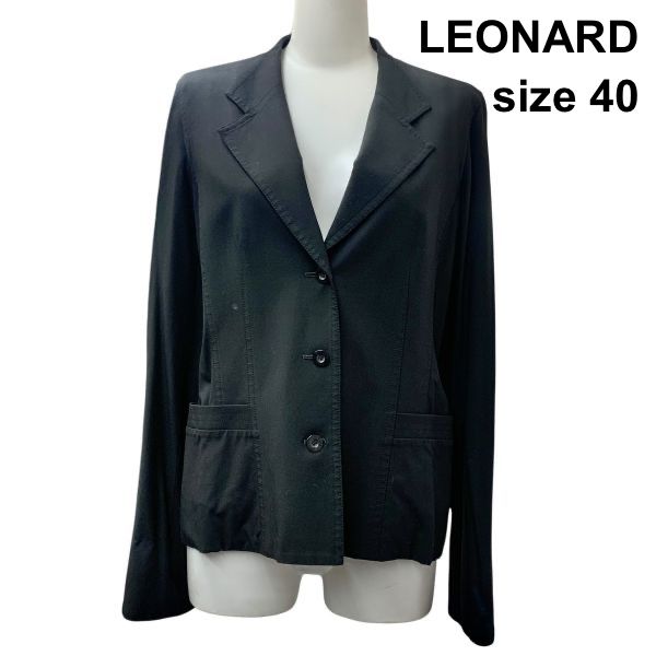 未使用級 レオナール ファッション 刺繍 プリント テーラードジャケット 11号 ◇ レオナール LEONARD テーラードジャケット 袖裏プリント 花柄