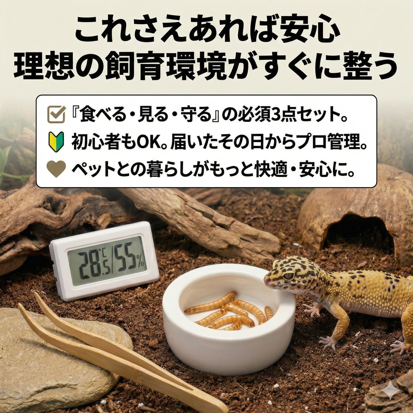 ArkreaM] 爬虫類 レオパ ニシアフ 飼育セット 防逃げ陶器製エサ