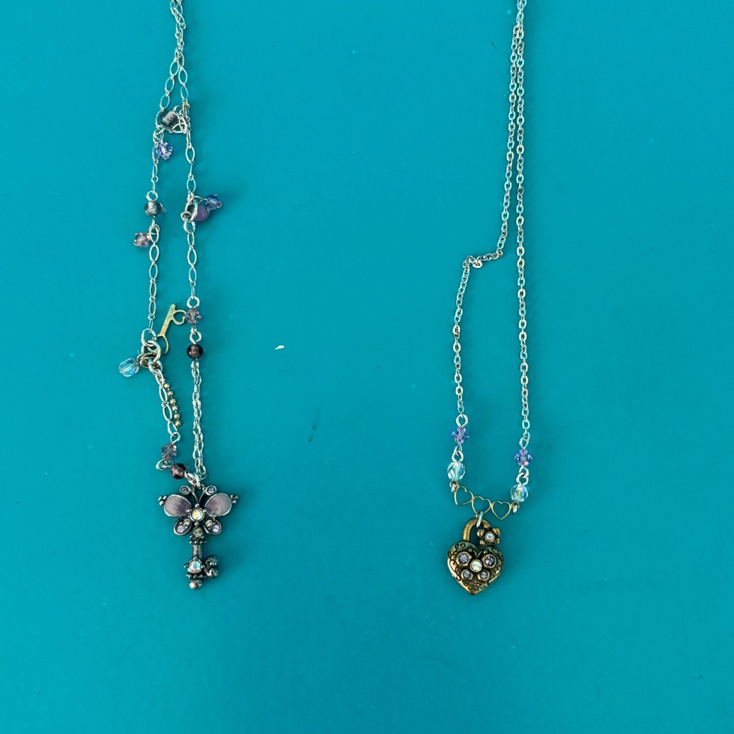 アナスイ　ネックレス　2連セット　バタフライ　シルバー925 c35 アナスイ ANNA SUI ネックレス バタフライ キー ハート モチーフ 2