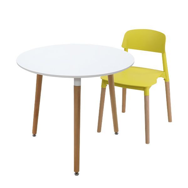 カフェテーブル ダイニングテーブル プラスチックチェア ダイニングチェア 2点セット 直径約80cm 高さ約70cm おしゃれ 1脚 ラウンドテーブル MDF 3本脚 北欧 一人暮らし dtabled22(2点(チェア1脚イエロー+テーブル80ホワイト))