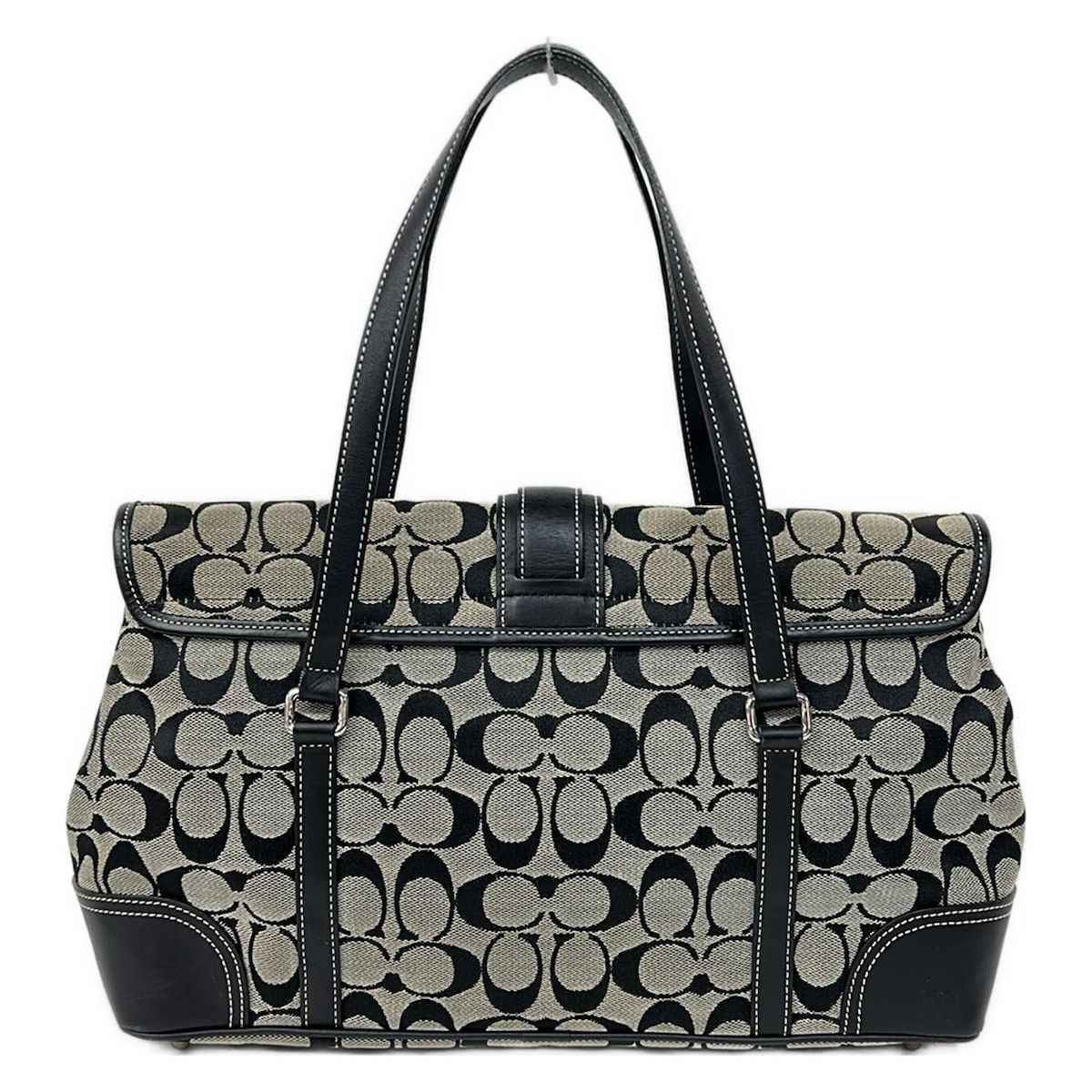 COACH(コーチ) ハンドバッグ美品 シグネチャー柄 6848 黒×白 レザー 