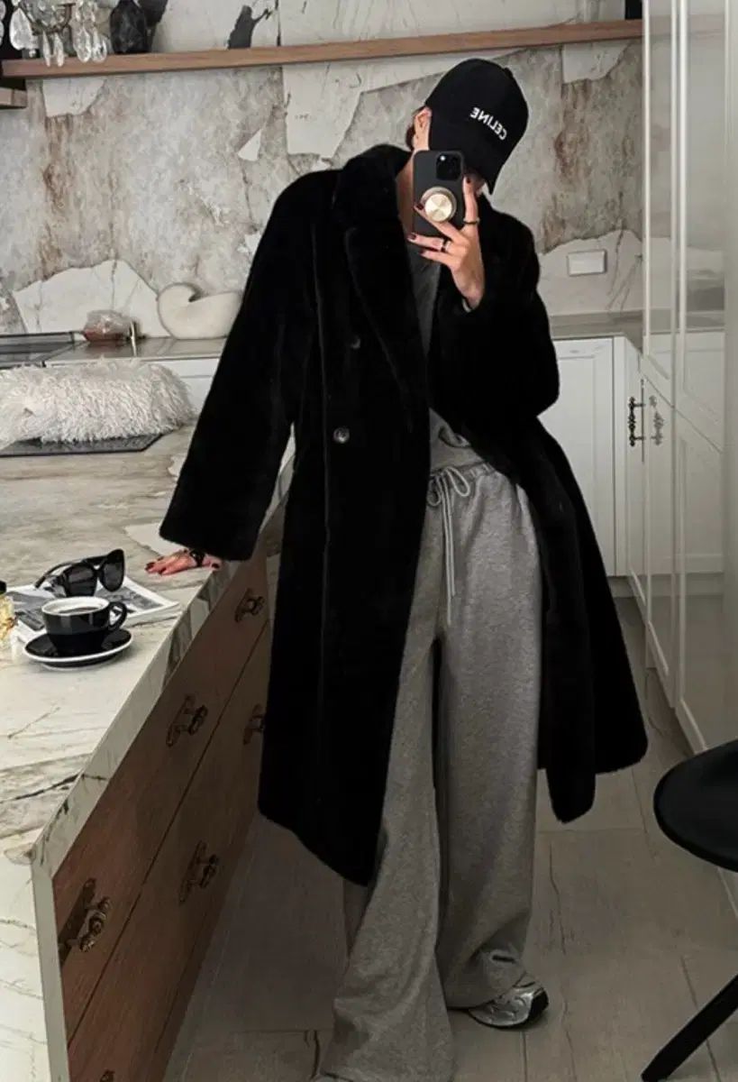レディース アンゴラ ファー ロングコート ブラック 新品