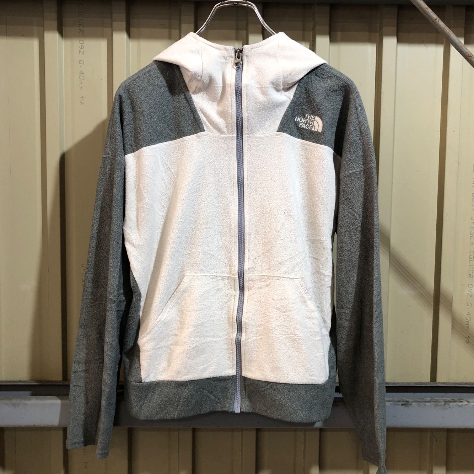 2254 THE NORTH FACE ジップアップフリースパーカー ホワイト グレー S 