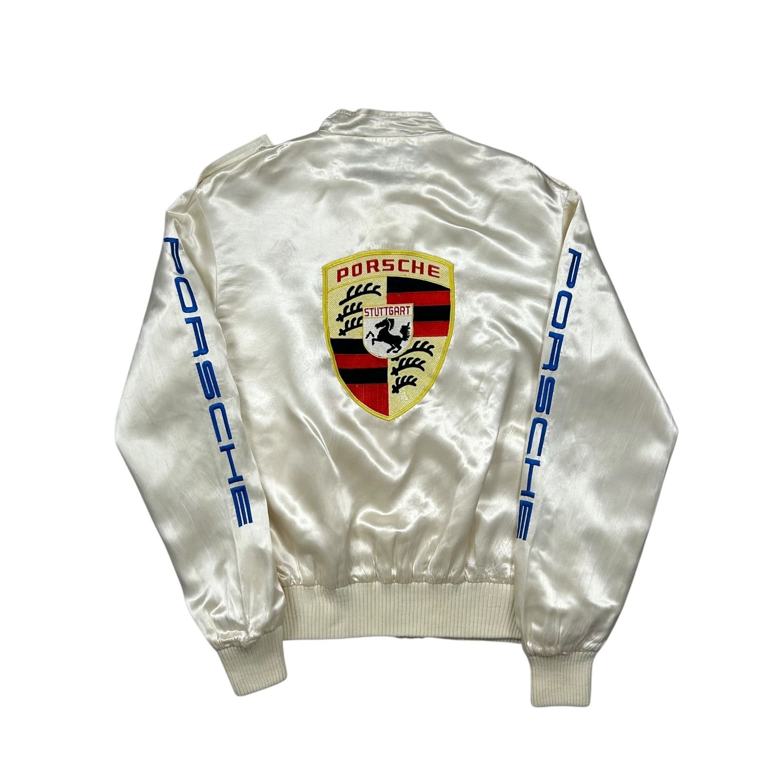 90s PORSCHE ポルシェ クレストロゴ サテンレーシングジャケット 