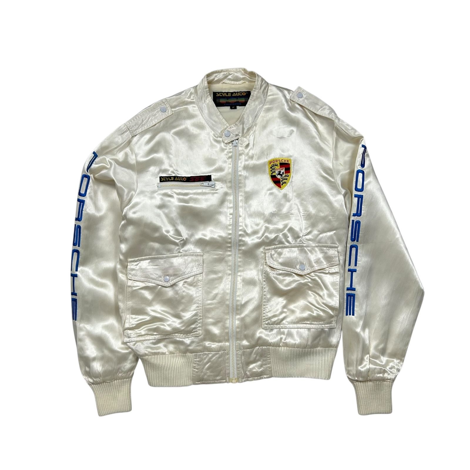 90s PORSCHE ポルシェ クレストロゴ サテンレーシングジャケット 