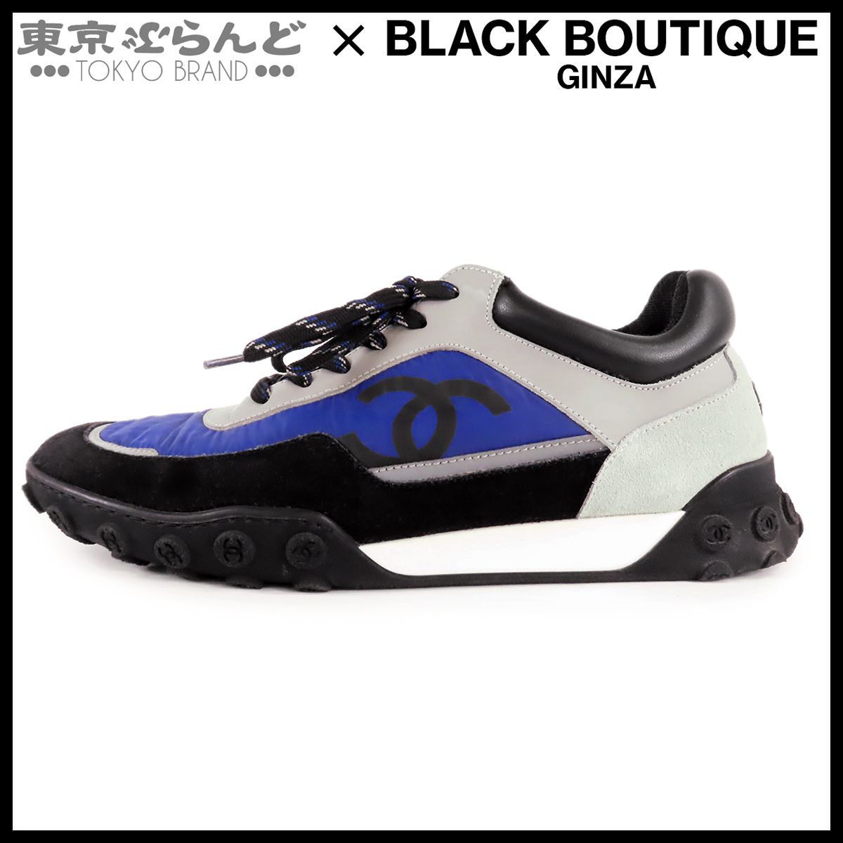 シャネル CHANEL ロゴ ローカット スニーカー G34087 ブルーxブラック 