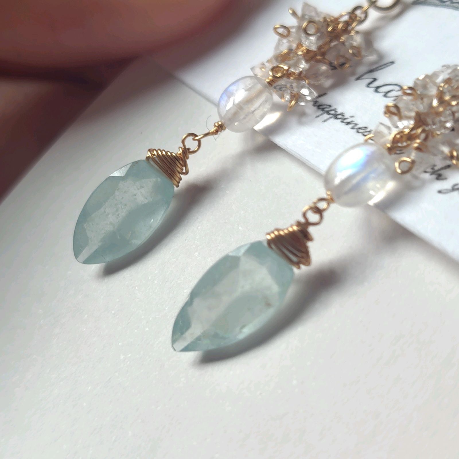 シンデレラアクアマリン×ハーキマー×ムーンストーン ピアス - メルカリ
