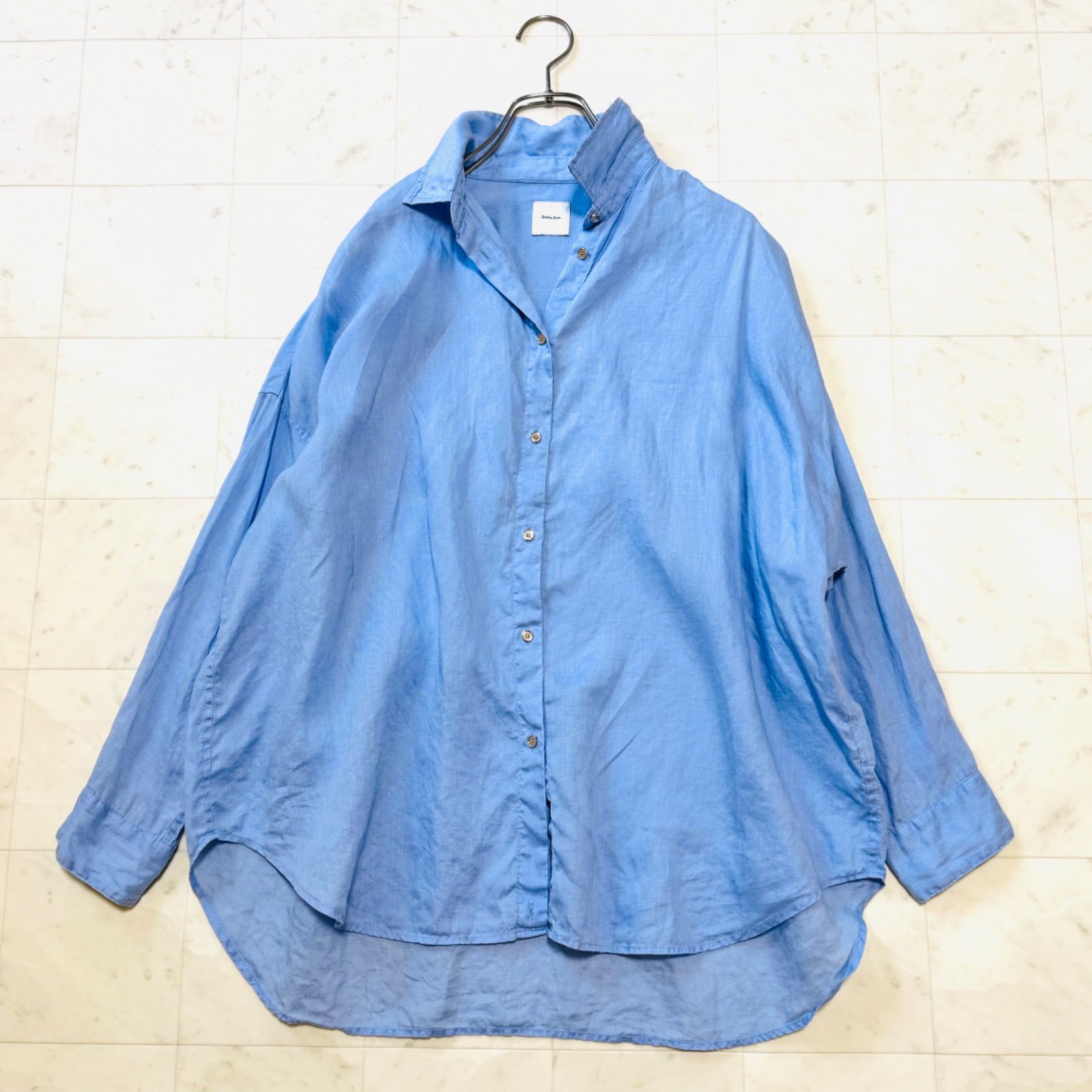 24SS完売品 スピック＆スパン リネン100% ビッグシャツ ブルー 美品