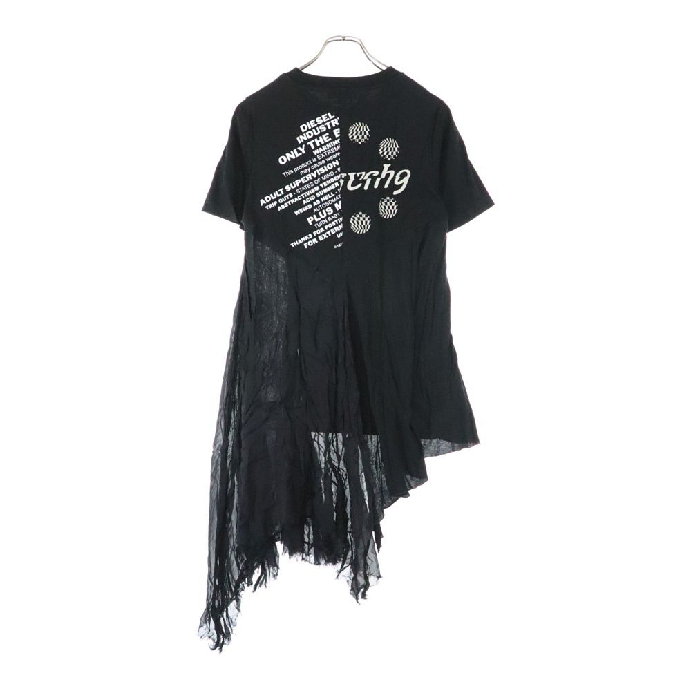 DIESEL ディーゼル 再構築 フロント プリント クルーネック 半袖Tシャツ カットソー チュニック ブラック DIESEL (ディーゼル) 再構築 フロント プリント クルーネック 半袖T