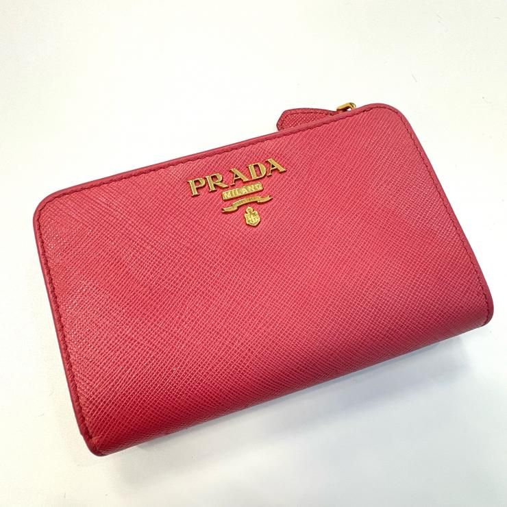 PRADA サフィアーノレザー ピンク ゴールド 二つ折り財布 イタリア製 