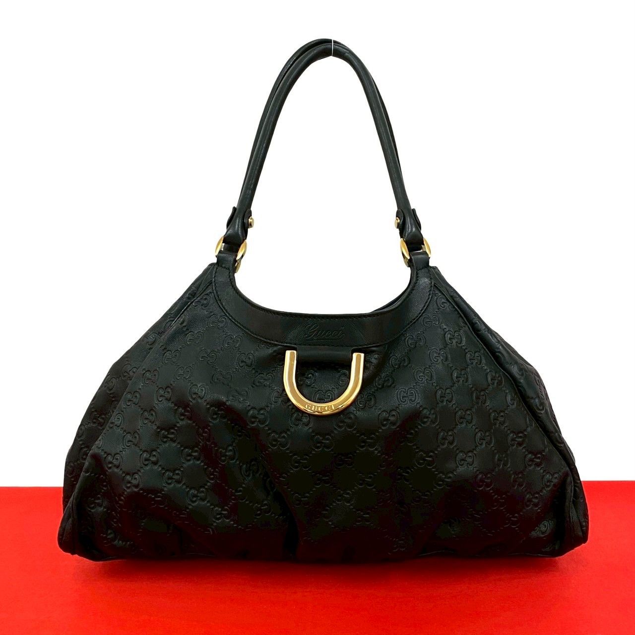 極 美品 GUCCI グッチ シマ ホースシュー 金具 GG 刻印 レザー 本 極美品