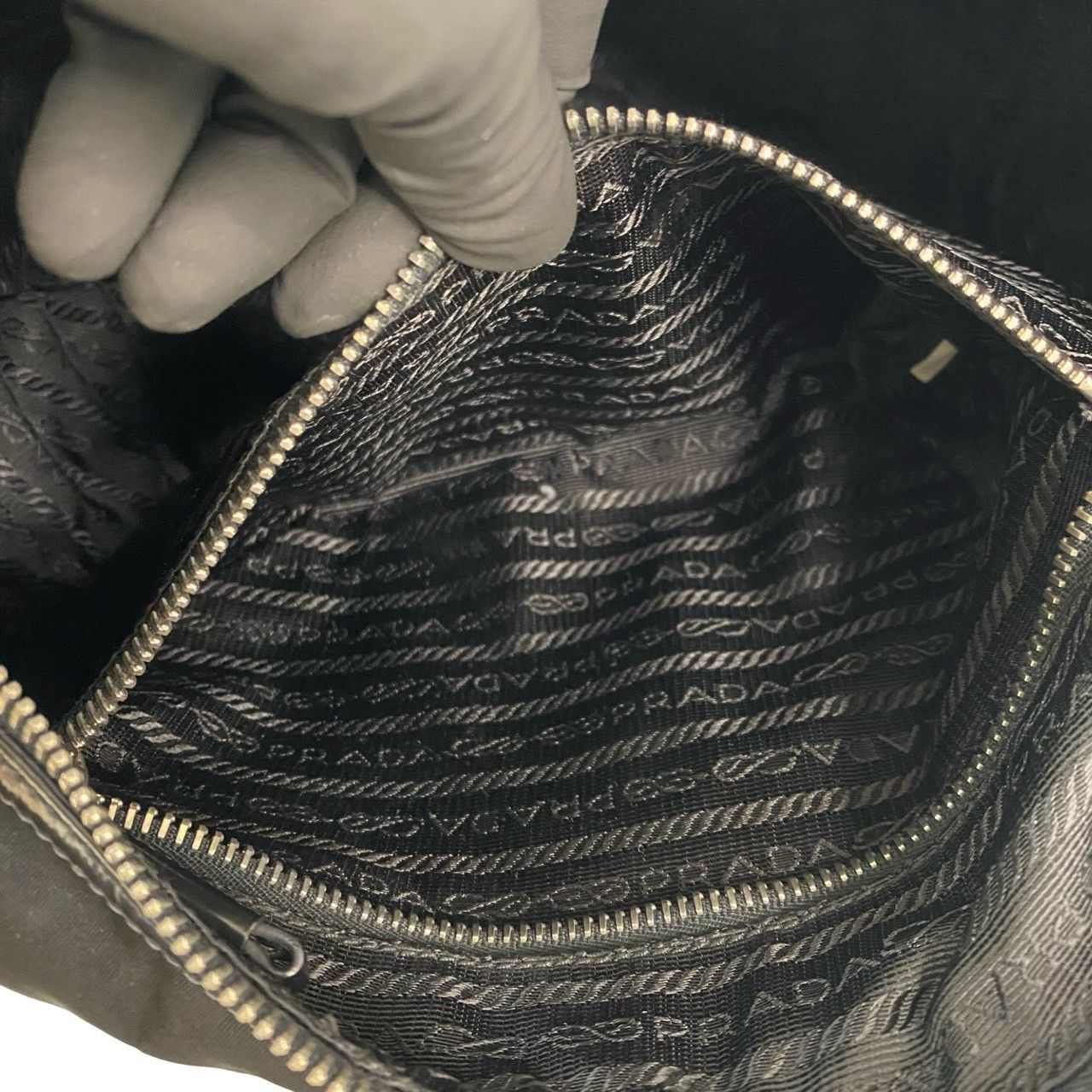 極 美品 PRADA プラダ ロゴ 刻印 ナイロン レザー 本革 セミ ワン 