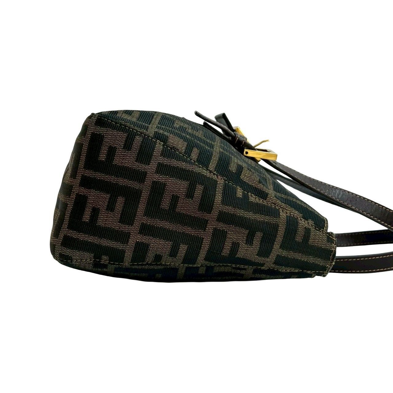 極 美品 FENDI フェンディ ズッカ FF 柄 ロゴ 金具 キャンバス レザー
