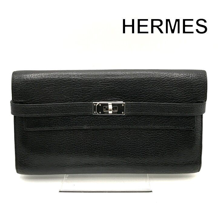 良品 HERMES エルメス ケリー ターンロック レザー 長財布 ウォレット ファッション小物 服飾雑貨 さいふ ブラック r732 新作入荷，安い 良品 HERMES エルメス ケリー ターンロック レザー 長