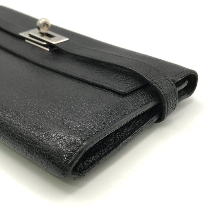 良品 HERMES エルメス ケリー ターンロック レザー 長財布 ウォレット ファッション小物 服飾雑貨 さいふ ブラック r732 新作入荷，安い 良品 HERMES エルメス ケリー ターンロック レザー 長