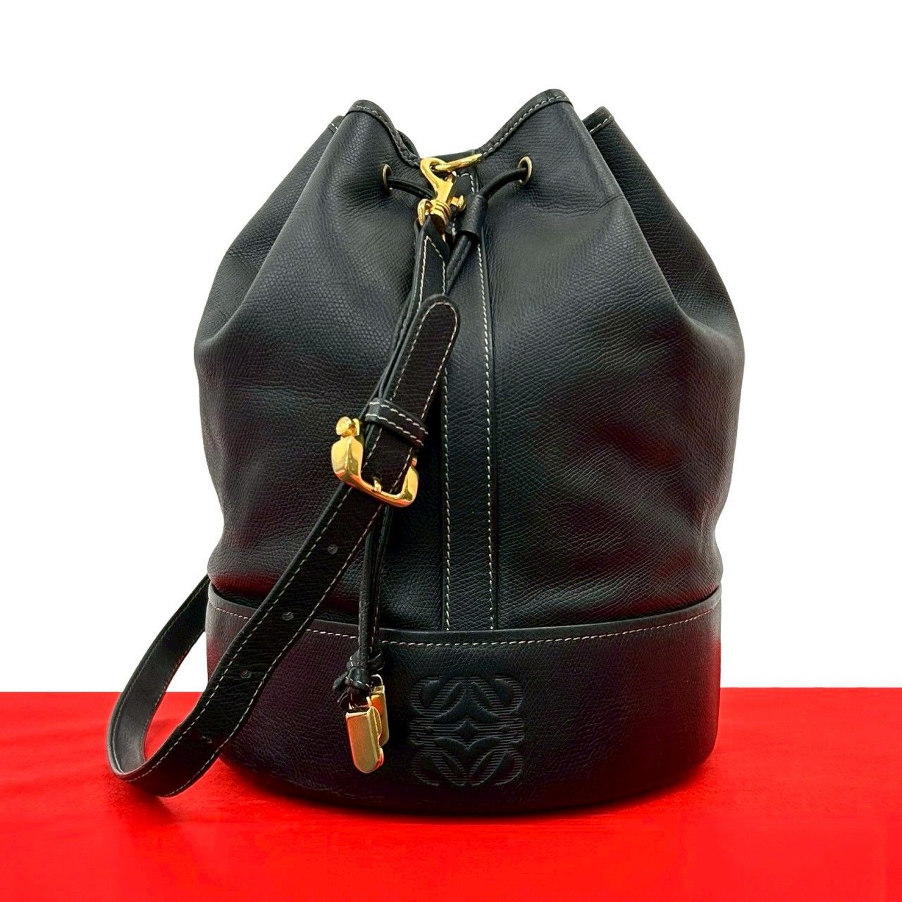 極 美品 LOEWE ロエベ ヴィンテージ アナグラム 型押し ロゴ レザー 本 