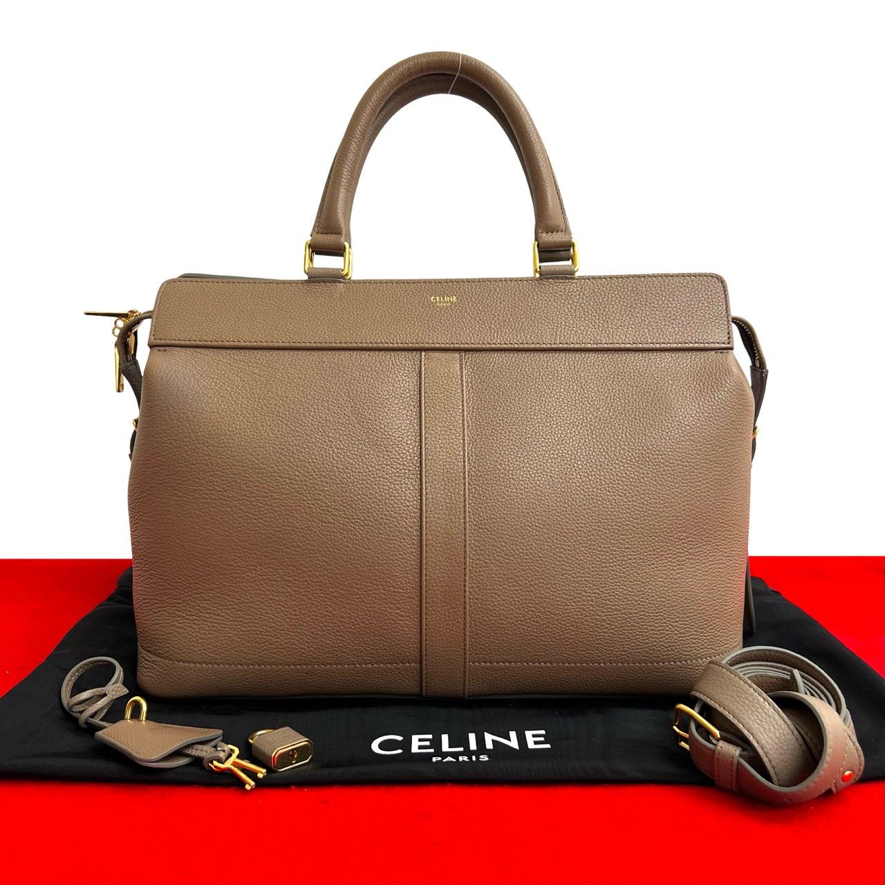 極 美品 袋 鍵付き CELINE セリーヌ カバ ドゥ フランス ミディアム