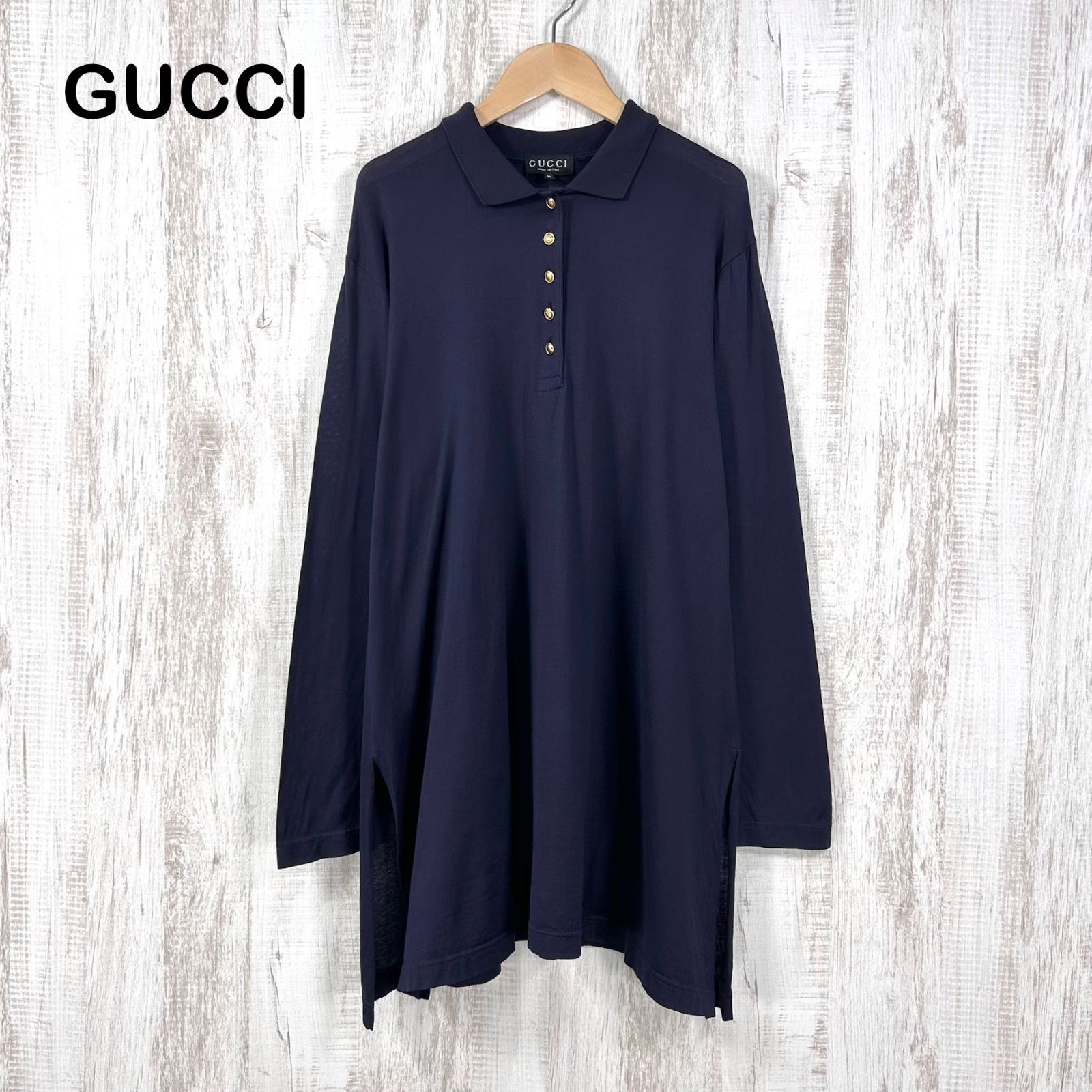 GUCCI グッチ 金ボタン ロングスリーブ コットン ロングポロシャツ