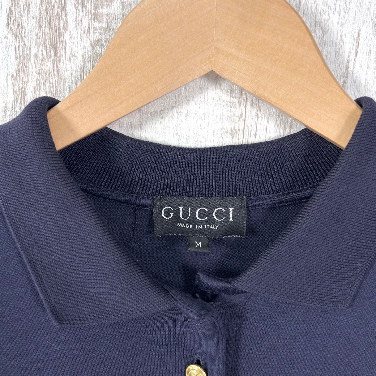 GUCCI グッチ 金ボタン ロングスリーブ コットン ロングポロシャツ