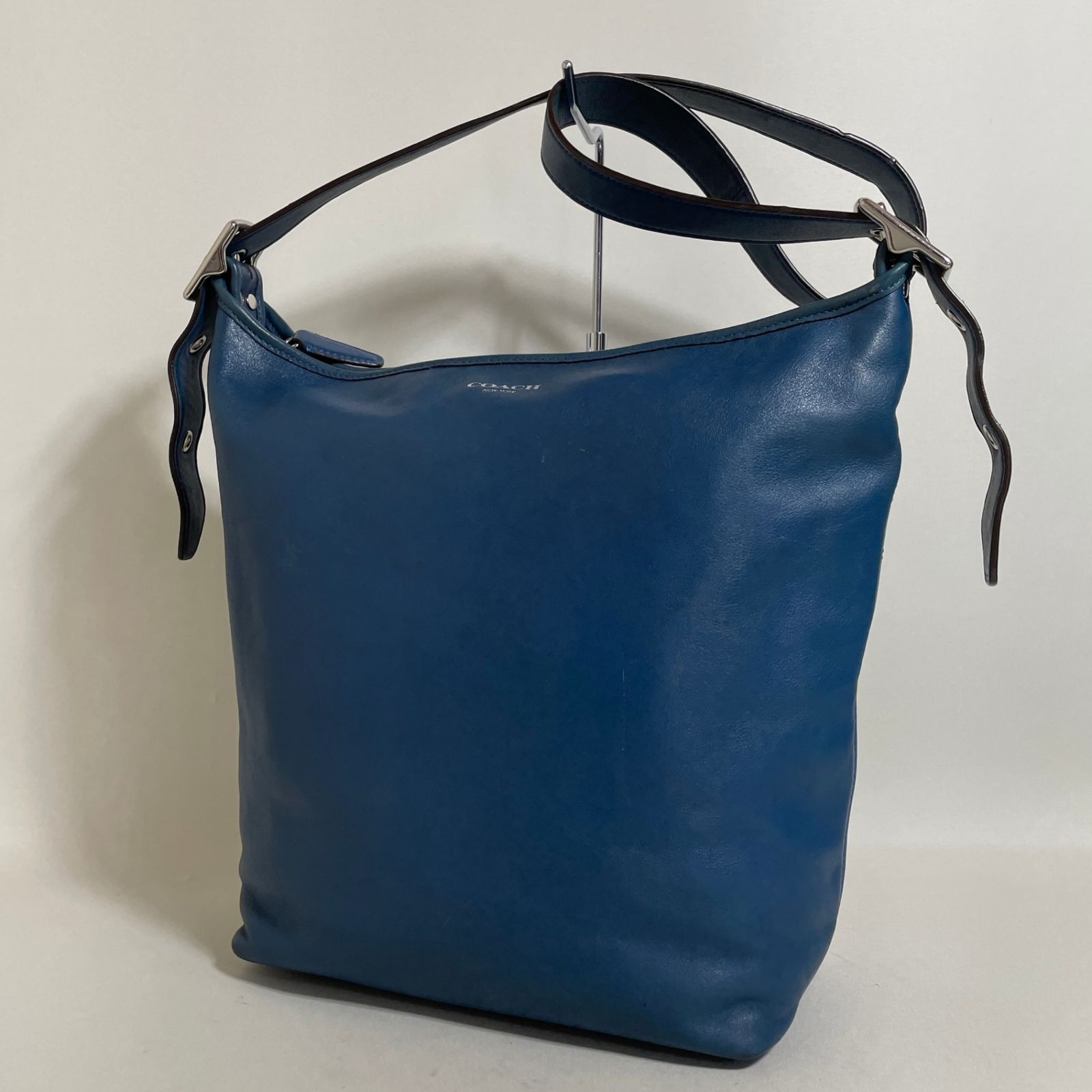 コーチ ショルダーバッグ COACH ブルー レザー ダブルファスナー 中古 