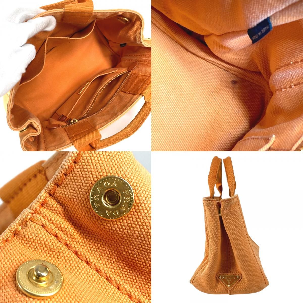 PRADA プラダ ハンドバッグ カナパ ロゴ キャンバス オレンジ - メルカリ
