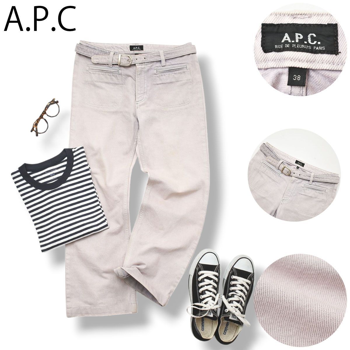 上質】 90sヴィンテージ マカオ製 アーペーセー APC ベルト付き ワイド 