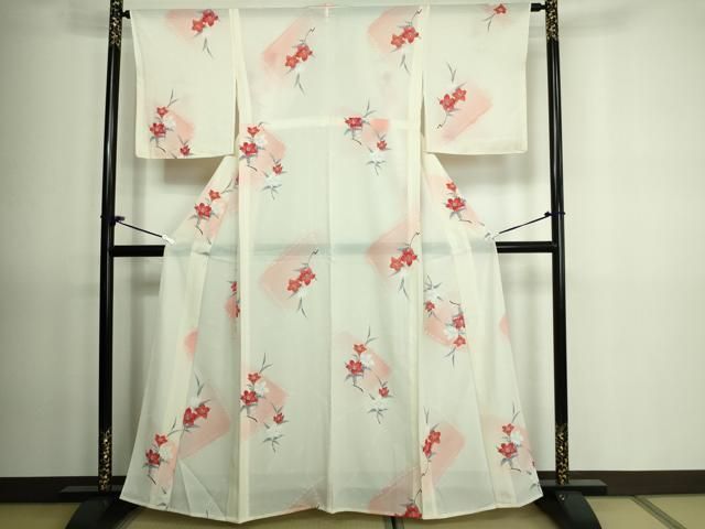 平和屋着物＊夏物　小紋　絽　色紙草花文　暈し染め　正絹　逸品　CABB1724ou 平和屋着物＊夏物 小紋 絽 草花文 暈し染め 正絹 逸品 未使用