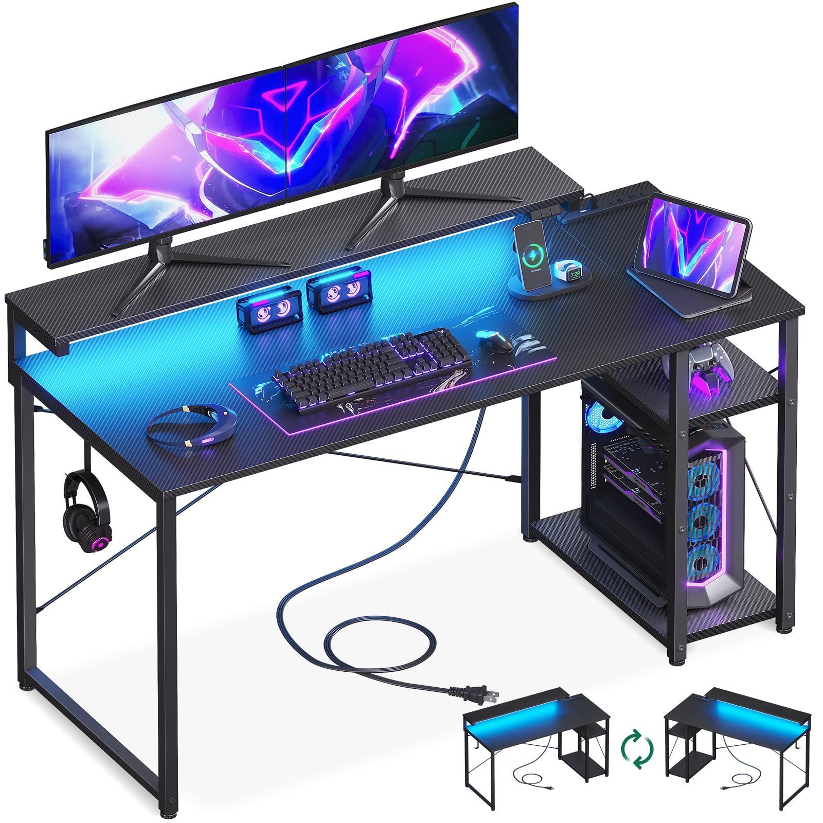 数量限定】AODK ゲーミングデスク パソコンデスク ラック&コンセント