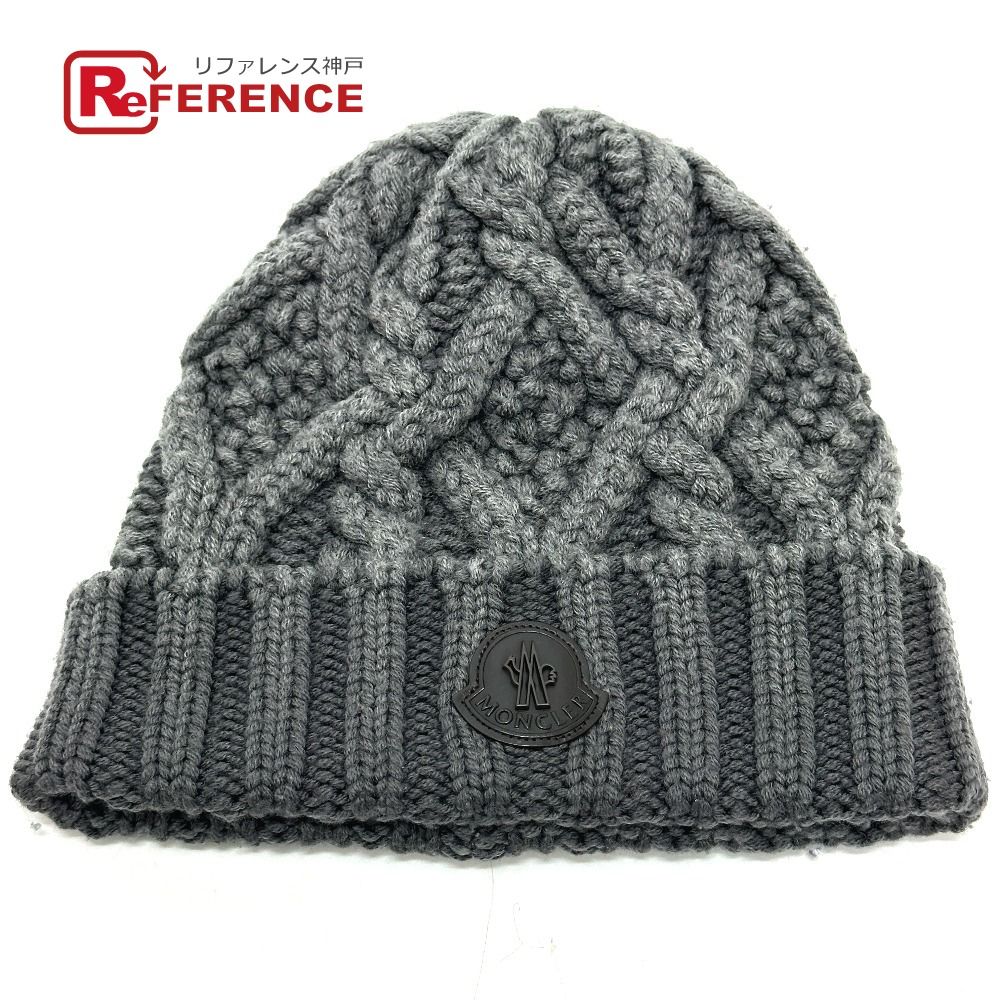 モンクレールグレーニット帽 MONCLER グレー ニット帽 ポンポン付き