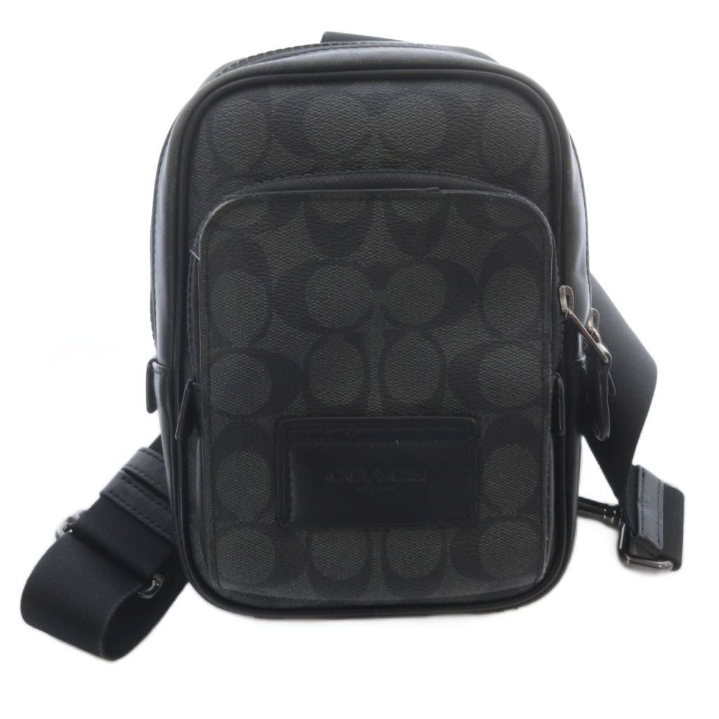コーチ COACH トラック パック 14 シグネチャー キャンバス バッグ 黒 