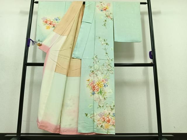 平和屋着物□訪問着 駒刺繍 流水枝花文 暈し染め 金糸 金彩 正絹 逸品