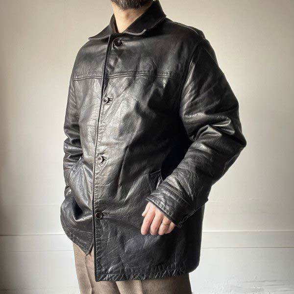 90s GAP オールド ギャップ レザー カーコート 黒 M レザージャケット