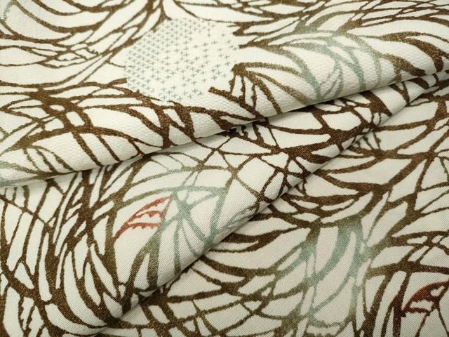 平和屋着物●上質な小紋　型染め　雪輪草葉文　正絹　逸品　未使用　CABD7425ut 平和屋着物○上質な小紋 型染め 雪輪草葉文 正絹 逸品 未使用