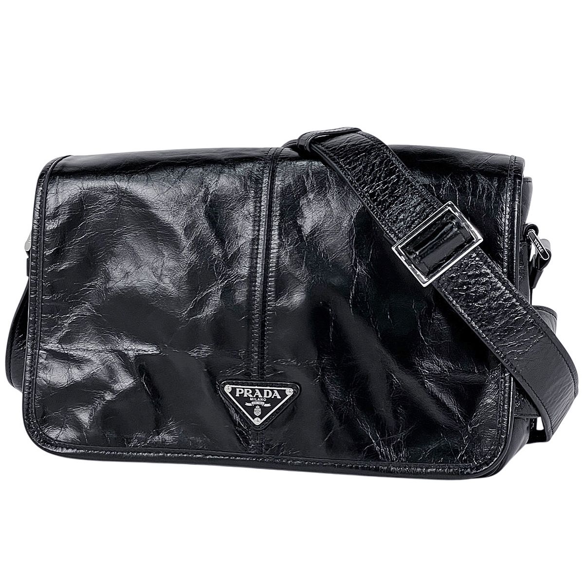 プラダ PRADA ロゴプレート ショルダーバッグ ソフトルックスレザー 