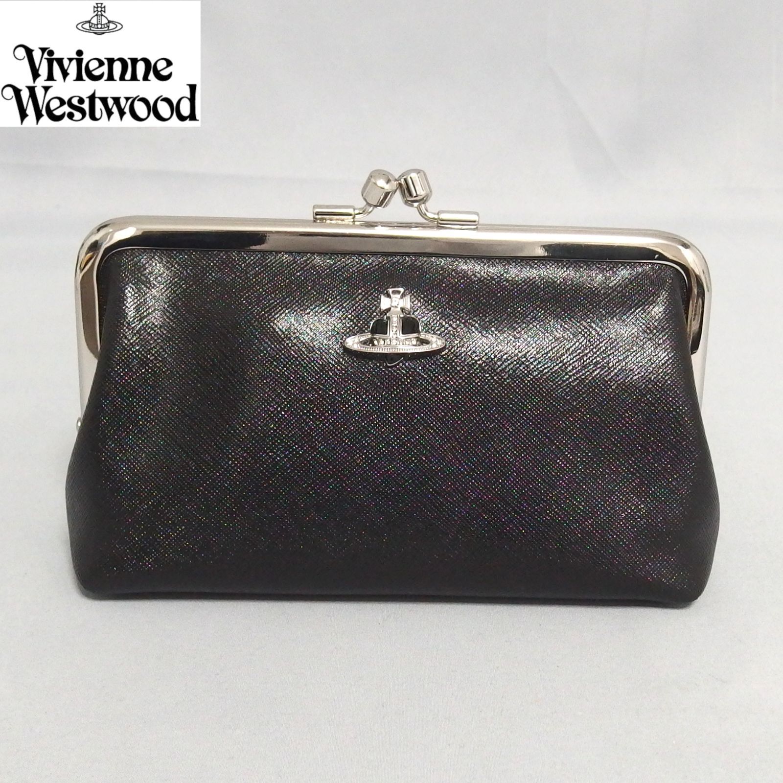 レディース 美品☆Vivienne Westwood オーブ レザー がま口 ポーチ 黒 