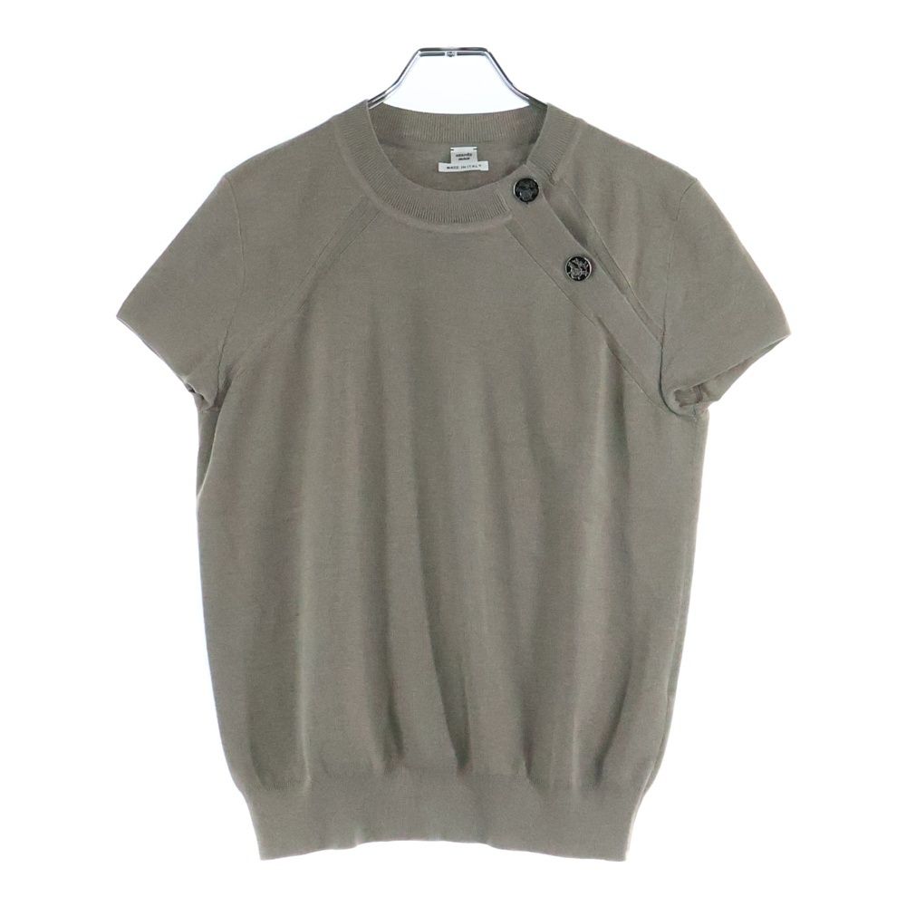 HERMES エルメス 23AW エクスリブリス ボタン クルーネック 半袖ニット セーター ベージュ レディース 3H2631D6 HERMES (エルメス) 23AW エクスリブリス ボタン クルーネック 半袖