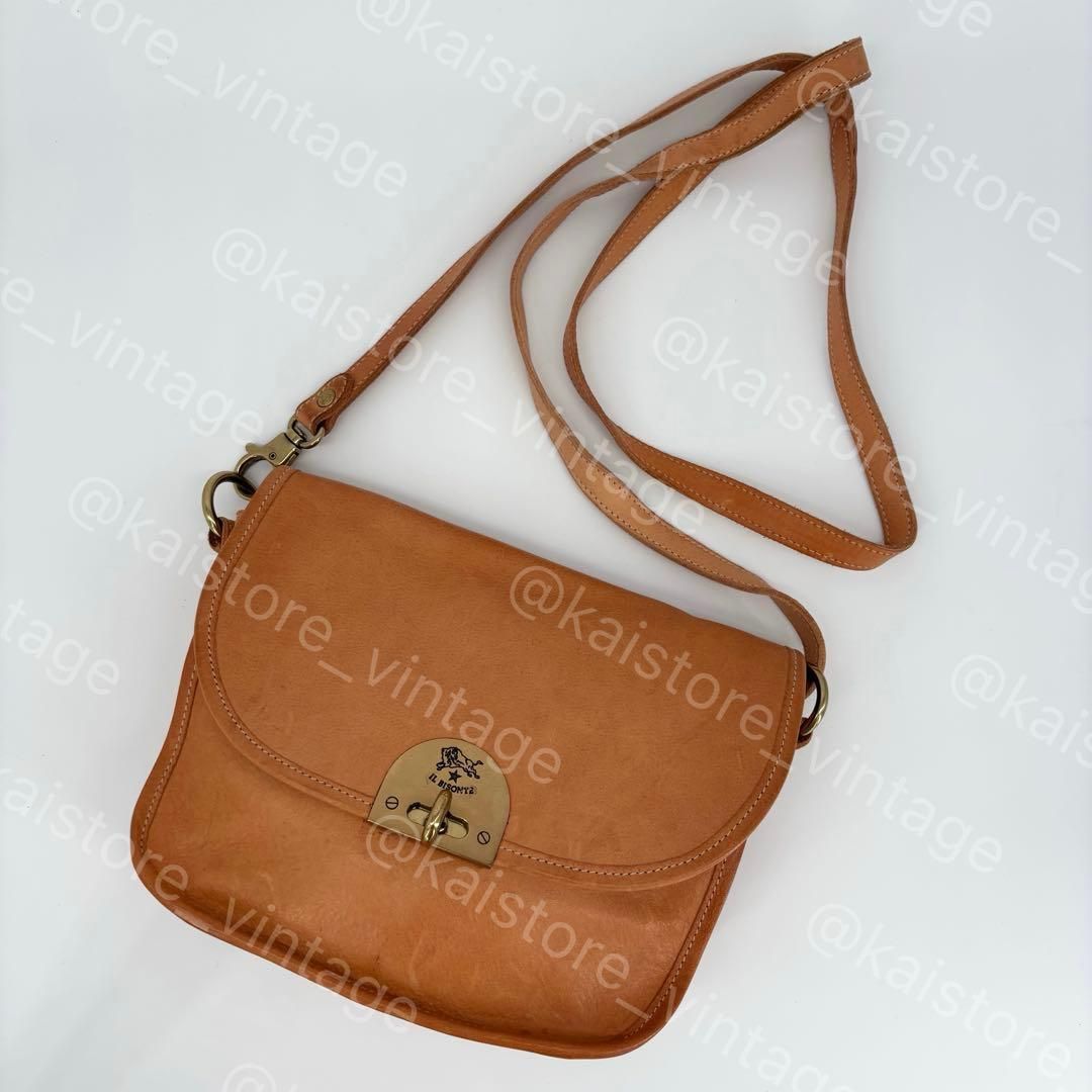 イルビゾンテ IL BISONTE ショルダーバッグ クロスボディバッグ レザー キャメル 真鍮プレート 刻印 / IL BISONTE Shoulder Crossbody Bag Leather Camel Brass Plate Engraving