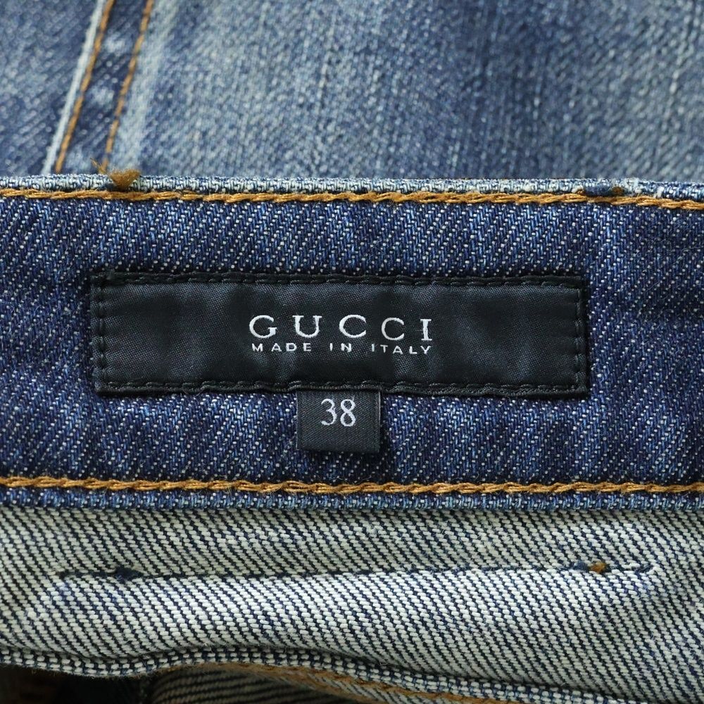 GUCCI (グッチ) シェリーライン レザーロゴパッチ ユーズド加工 デニム