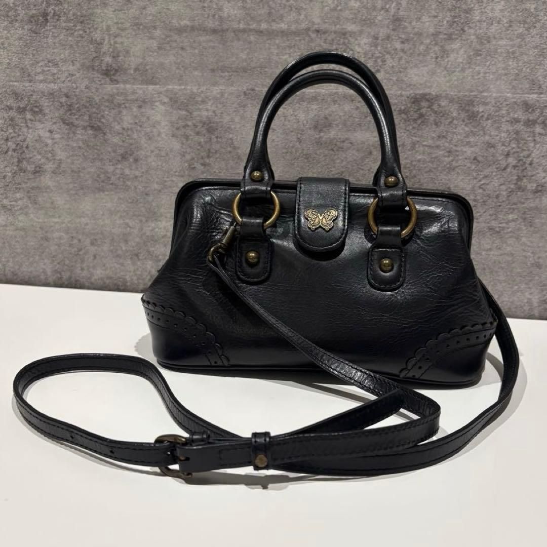 アナスイ ANNA SUI 2way ハンドバッグ ショルダーバッグ ドクターズバッグ レザー ブラック バタフライ / Anna Sui Handbag Shoulder Bag Crossbody Leather Black Butterfly