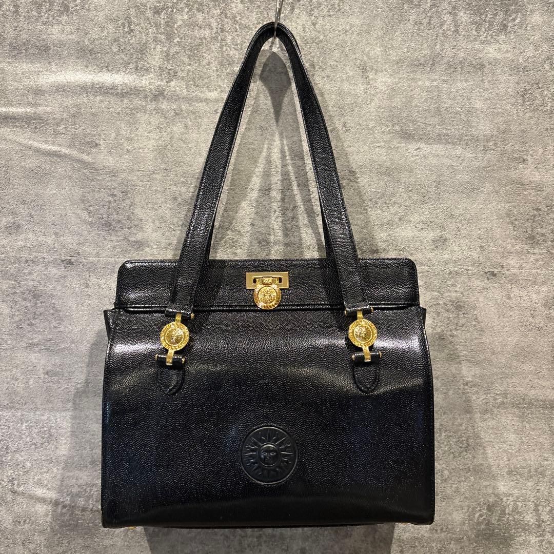 ジャンニヴェルサーチトートバッグ オーストリッチ サンバースト ゴールド金具 ジャンニヴェルサーチェ GIANNI VERSACE トートバッグ ショルダー
