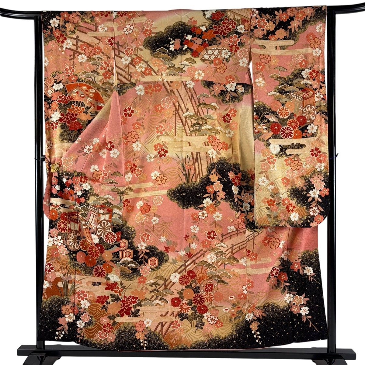 振袖 身丈156.5cm 裄丈63cm S 袷 御所車 菊 金糸 金彩 ピンク 振袖 身丈156.5cm 裄丈63cm S 袷 御所車 菊 金糸 金彩 ピンク