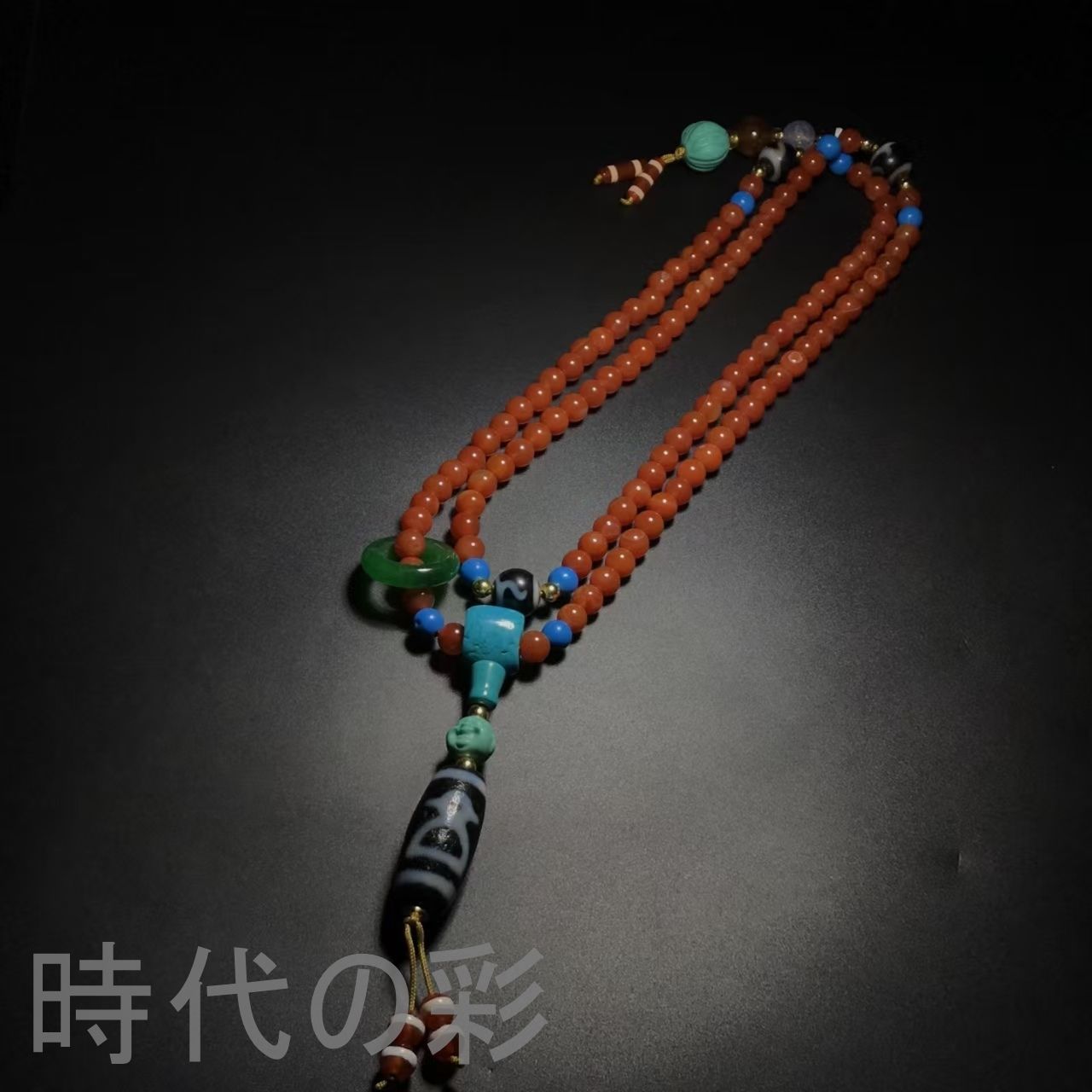 『南紅瑪瑙 財神 天珠 多宝 ネックレス』中国古美術 チベット 唐物 骨董 古玩 蔵出し 逸品装身具 R08031620