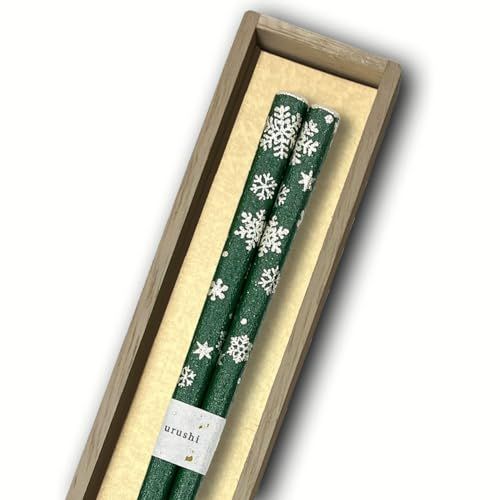新品 橋本幸作漆器店 雪の花 輪島うるし箸 乾漆仕上げ 桐箱入り 22.5cm 日本製 天然漆 高級 職人技 滑りにくい ギフト プレゼント (緑)