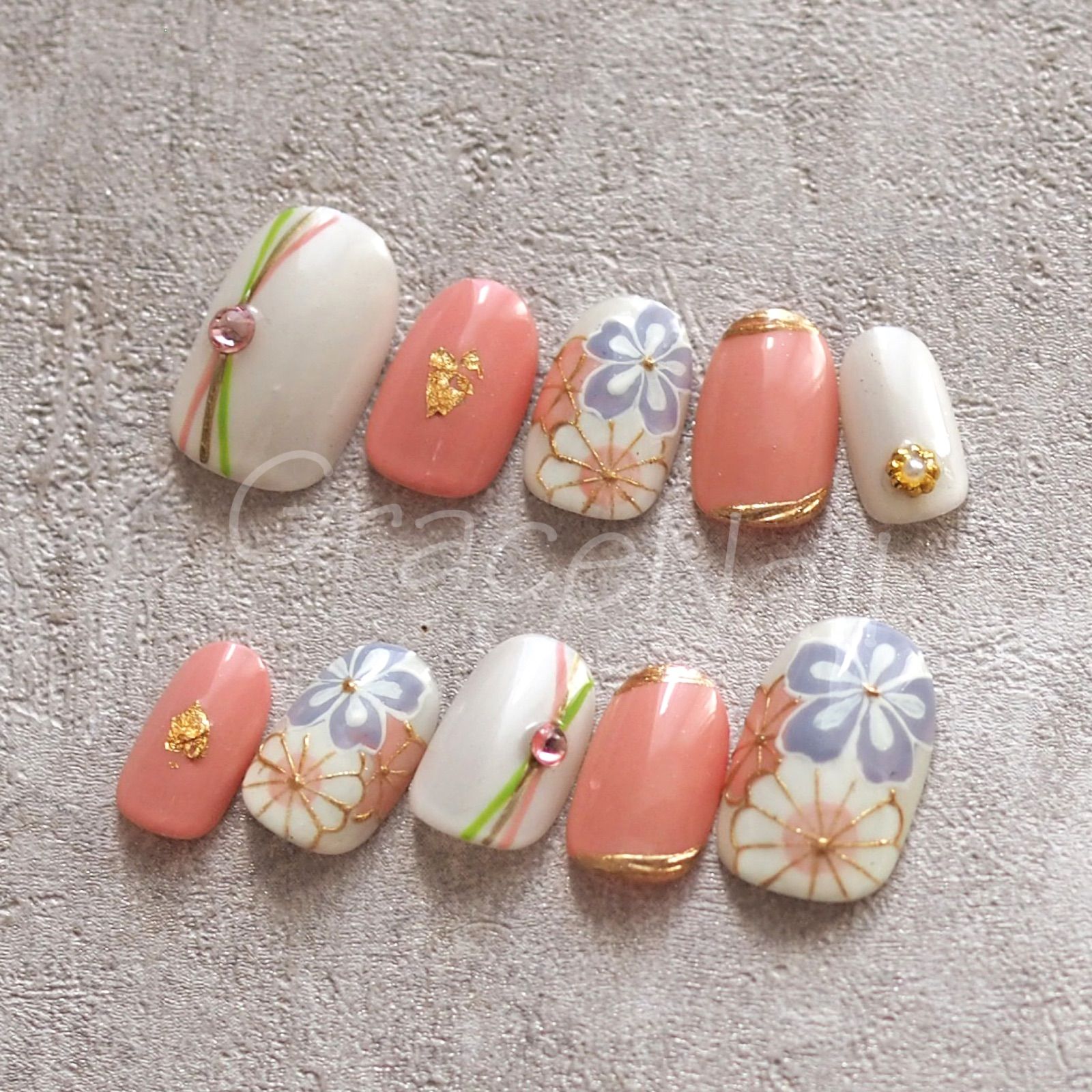 No.962 現品販売！ネイルチップ ショート 成人式卒業式袴着物和柄振袖 