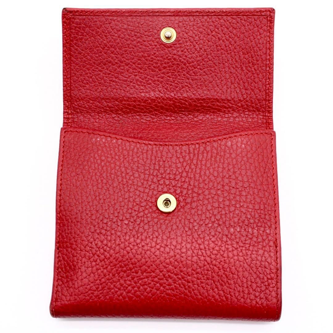 【美品】GUCCI GGマーモント 二つ折り財布 レザー レッド ゴールド金具 美品】GUCCI GGマーモント 二つ折り財布 レザー レッド ゴールド金具