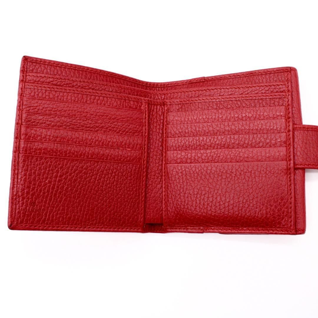 【美品】GUCCI GGマーモント 二つ折り財布 レザー レッド ゴールド金具 美品】GUCCI GGマーモント 二つ折り財布 レザー レッド ゴールド金具