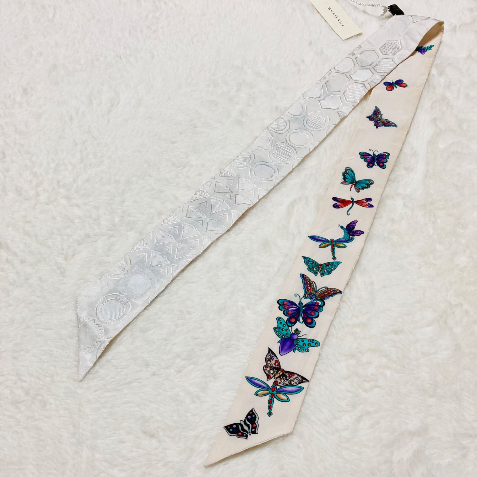 □紙タグ付き□BVLGARI ブルガリ シェリー リボンスカーフ 昆虫