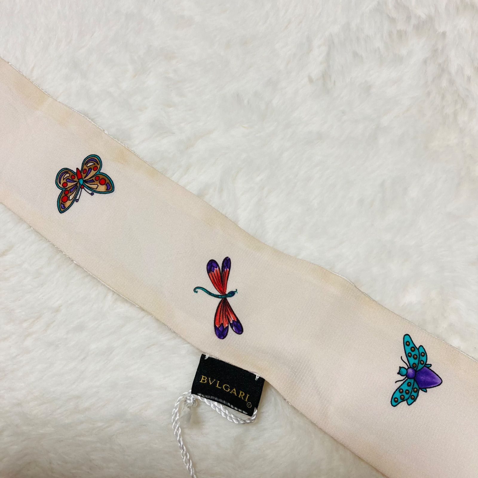 □紙タグ付き□BVLGARI ブルガリ シェリー リボンスカーフ 昆虫